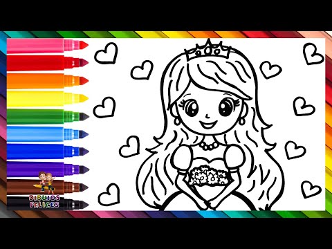 Dibuja y Colorea Una Princesa Con Flores 👸💐❤️🧡💛💚💙💜🌈 Dibujos Para Niños