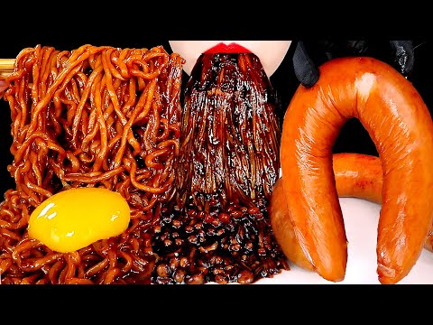 ASMR TRUFFLE BLACK BEAN NOODLES SPICY ENOKI MUSHROOMS 짜장불닭팽이버섯 트러플짜파게티 먹방 MUKBANG EATING SOUNDS 咀嚼音