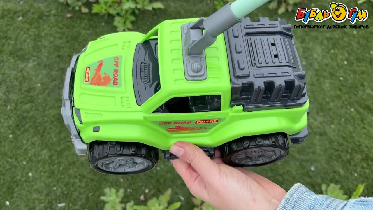 Каталка-автомобиль Легионер ярко-зеленый с ручкой  - видео