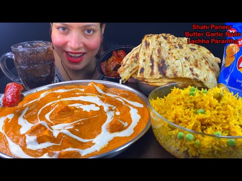 Eating Spicy🔥 Shahi Paneer, Lachha Parantha, Matar Pulao, Mirchi Ka Achaar | Indian Food Eatint Show