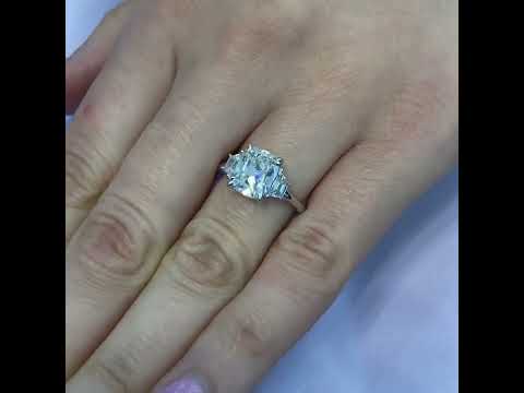 2.58 carat Antique Cushion Lab Diamond Three-Stone Ring