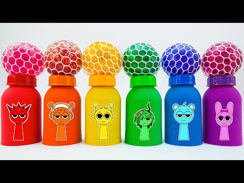 ASMR Video 🤖 Match Rainbow Colors Squishy Balls with Kinetic Sand Milk Bottles Incredibox Sprunki