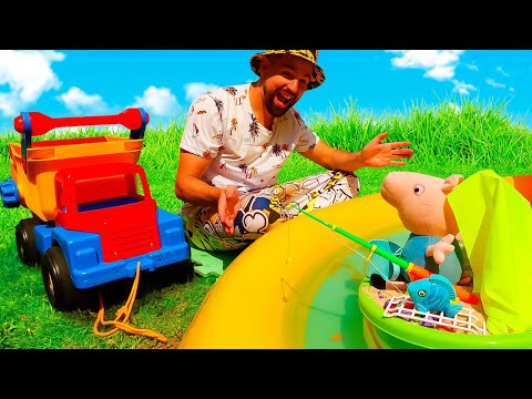 George va al mare! Video per bambini con i giocattoli di Peppa Pig. Scuola Allegra