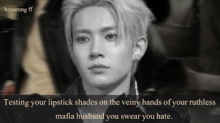 Testing your lipstick shades on the veiny hands of your ruthless mafia husband you swear you hate.