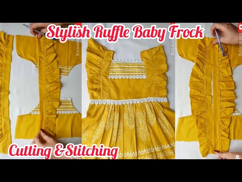 DIY ⭐ Viral  Ruffle Baby Frock design ||  Frock Cutting and Stitching Tutorial ||