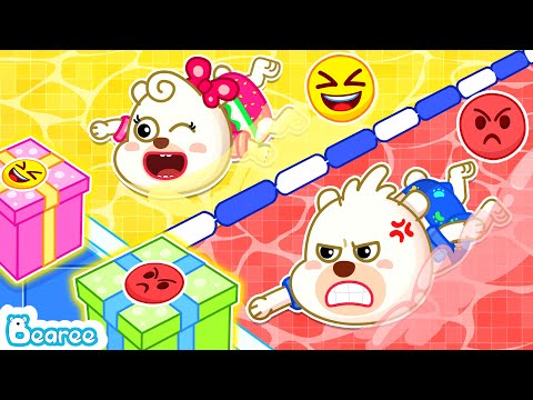 Bearee or Bonnie? Who will win the emojis swimming pool challenge? Cartoon for Kids @Beareechannel