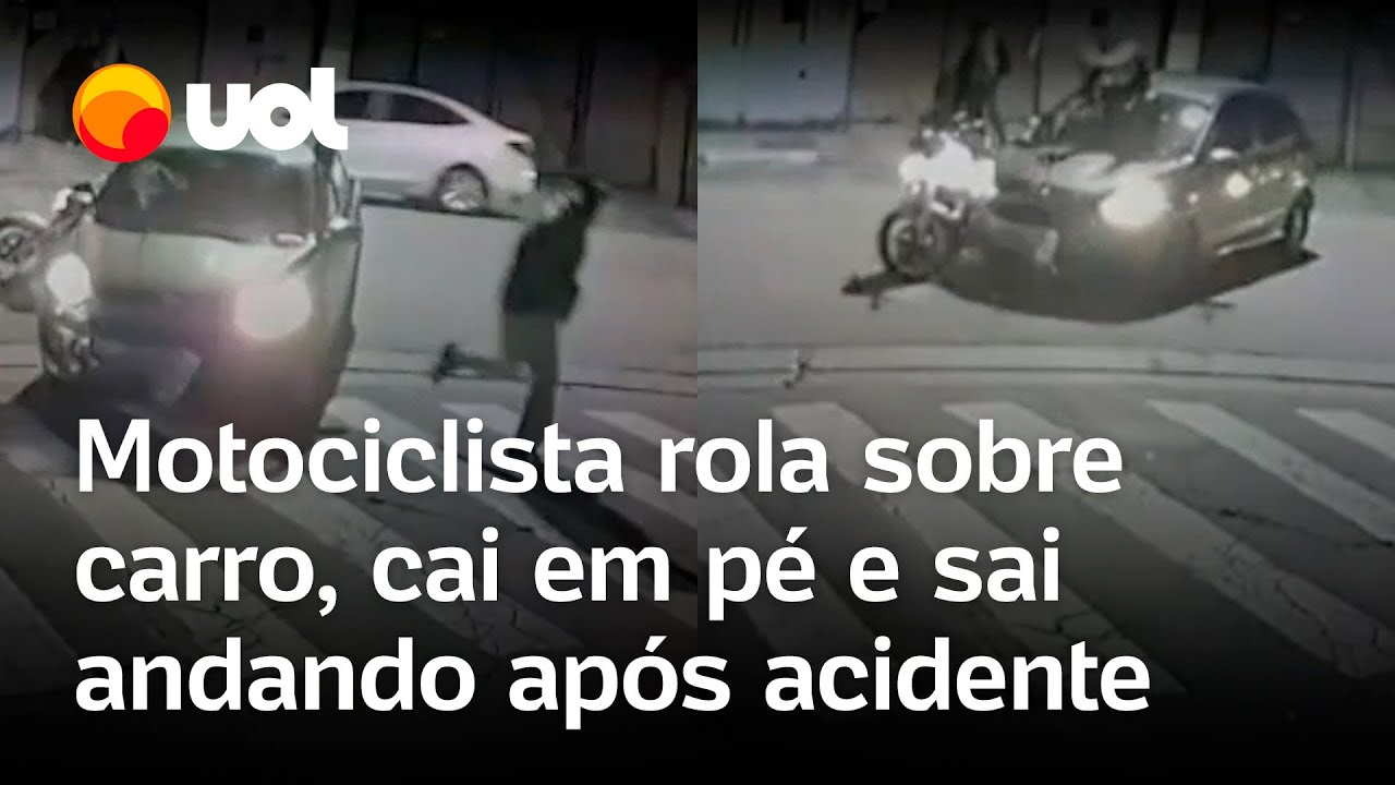 Homem bate em carro gira no ar cai em pé e sai andando após acidente em SP veja vídeo