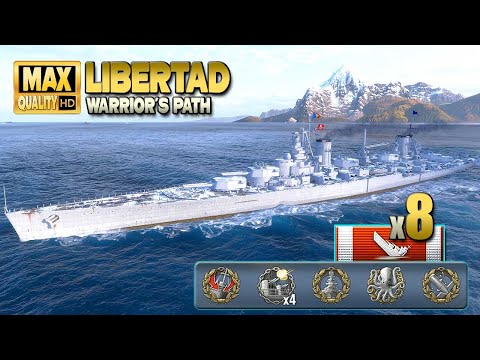 Battleship Libertad with 8 kills on map Warrior  s Path   World of Warships