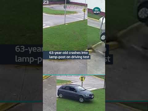 Argentinian woman crashes into lamp-post during driving test #itvnews #news #argentina