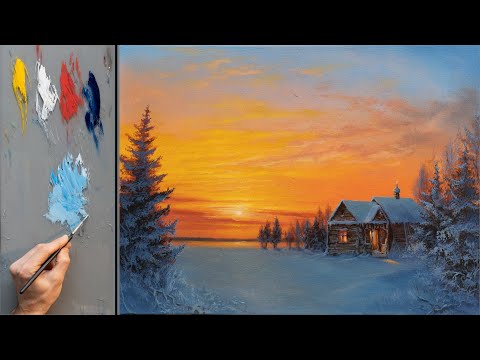 👍 Acrylic Painting - Winter Sunset / Art Palette / Drawing / Zeichnung Kunst Malerei / 绘画 美術 Акрил