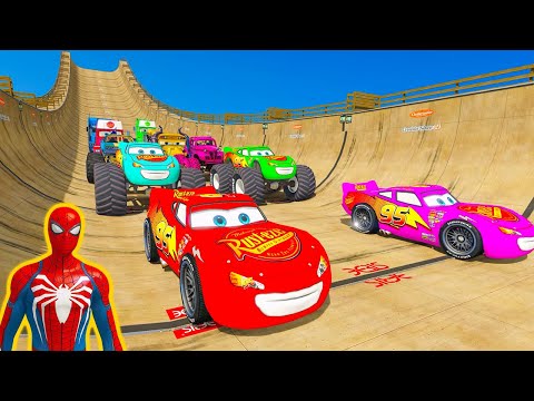 SPIDERMAN McQueen and Pixar cars on mega ramp challenge