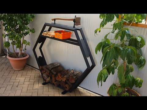 I make a Firewood Storage Rack for Wood Burner, Axe Holder, a shelf for Kindling. Outdoor Furniture.