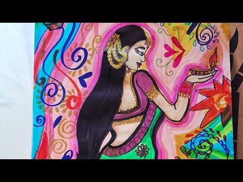 A Beautiful Girl Holding a Diya 🪔 #video #viralvideo #drawing #artist #Girl #Diya