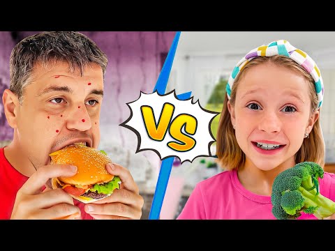 Nastya VS dad in Healthy Food Challenge