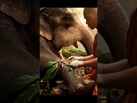ASMR Monk Healing Wounded Elephant with Herbal Medicine – Sacred Compassion