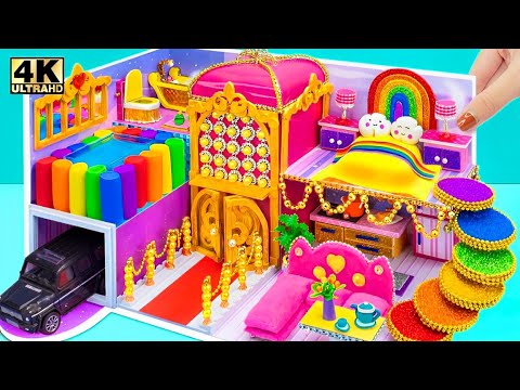 Build Magical Purple Cardboard Villa with 6 Room and Stunning Rainbow Stair ❤️ DIY Miniature House