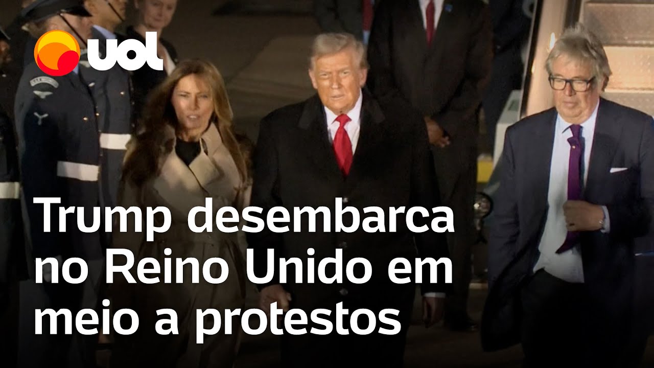 Trump desembarca no Reino Unido em meio a protestos e manifestantes se mobilizam