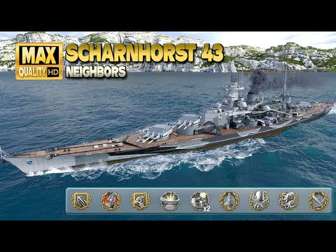 Battleship Scharnhorst 43 dominates on map Neighbors   World of Warships