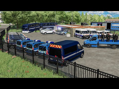 Poste de police avec prison secrète plein de voitures de police et bus de gendarmerie | FS 22