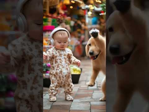 An adorable baby and a cute puppy having the time of their lives!