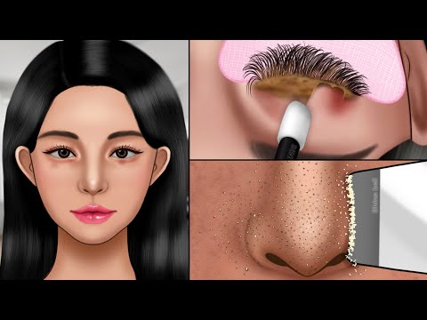 ASMR Very Satisfying Nose Sebum Removal Animation‼️Make-up, Blackheads, Eyelash Cleaning