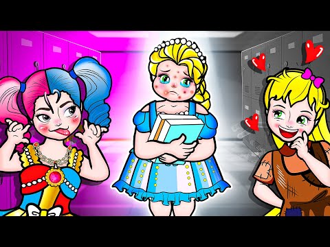 [🐾paper dolls🐾] Rich and Poor Girls Bullies Ugly Elsa Frozen at School | DIY Paper Crafts