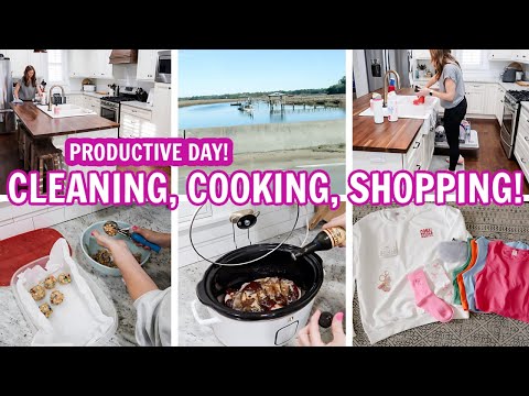 PRODUCTIVE Stay-at-Home Mom Routine | Cleaning, Cooking, & Shopping