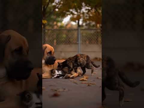 Dog looks after little cat until... #dogshorts #wildlife #cats