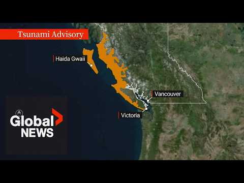 YouTube video thumbnail: Tsunami Advisory for Much of BC Coast After Powerful 8.8 Earthquake off Russian Coast