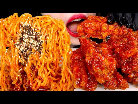 ASMR SPICY FRIED CHICKEN SPICY FIRE NOODLES 불닭볶음면 양념치킨 먹방 MUKBANG EATING SOUNDS 咀嚼音 | ZOEY ASMR