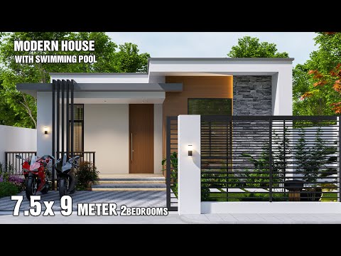 Modern House Design with Swimming pool | 7.5 x 9 Meters | 2Bedroom