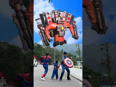 GIANT TITAN MAN invade the earth battle Captain America Family team ? #shorts
