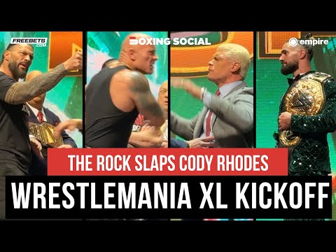 The rock slaps cody rhodes for disrespecting the bloodline! Roman reigns & seth rollins join!