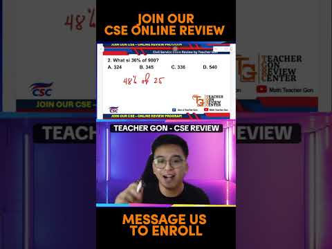 What is 36% of 900? CSE REVIEW BY TEACHER GON #mathteachergon #csereviewer