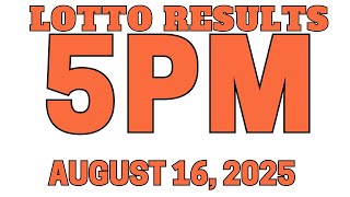 5PM PCSO Lotto Results Today  for August 16, 2025  Lotto Games