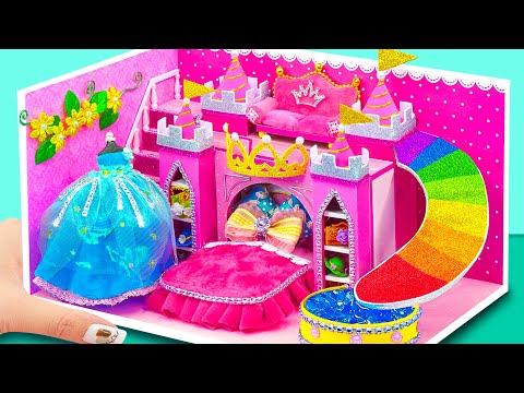 Make Most Pretty Pink Princess Castle with Elsa Dressmaking Recipe | DIY Miniature Cardboard House