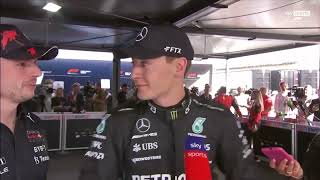 Max congratulates George on his first pole position