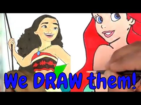 How to draw The Little Mermaid & Moana Disney Princess