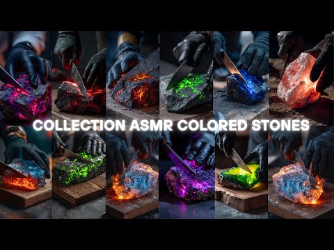 ASMR 🔪 Cutting Colorful Lava Rocks & Crystal Stones Compilation | No Talking, Pure Sounds