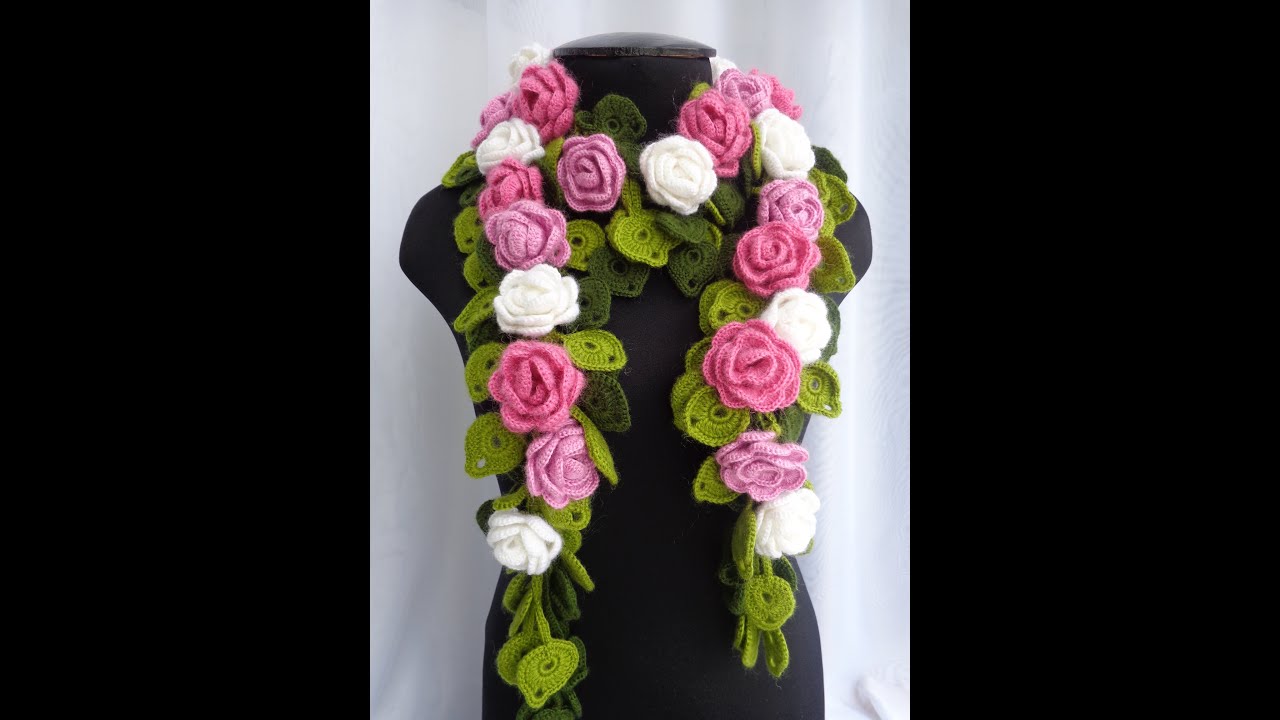 Как вязать цветочный шарф крючком. Часть 2. Урок вязания. tie a scarf with roses.