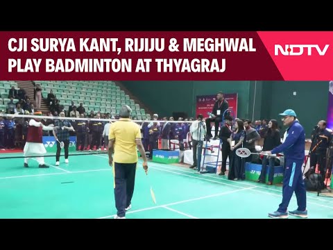 CJI Surya Kant, Kiren Rijiju, Arjun Ram Meghwal Play Badminton At Thyagraj Stadium