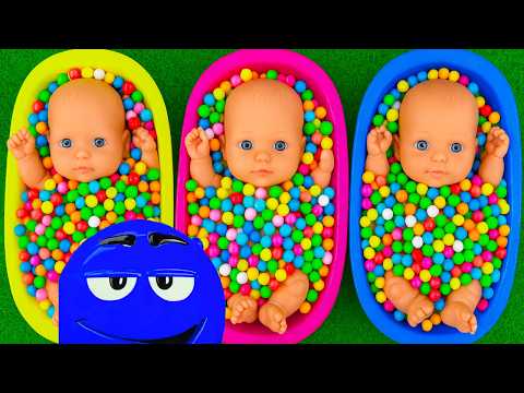 4 Minutes Satisfying with Full of 3 Rainbow BathTubs Candy with M&M's & Magic Slime Cutting Video 18
