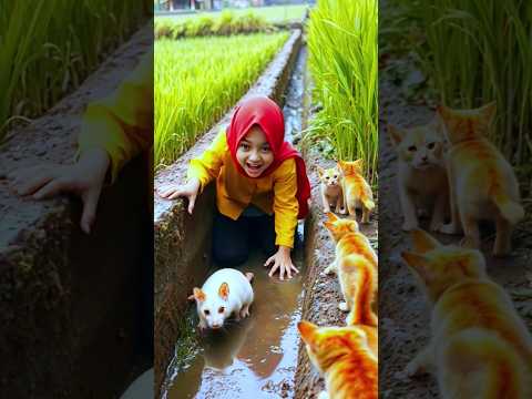Animasi Riska Vlog Nangkepin Tikus Di sawah Ditemani Kucing Oren Lucu
