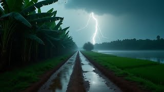 10 Hours of Heavy Rain in a Peaceful Village | Muddy Road & River Sounds for Sleep & Relax