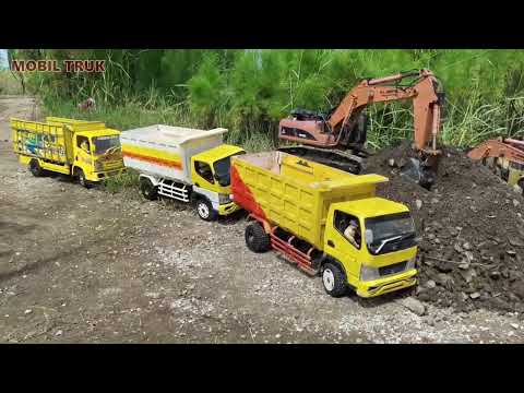 Rc Excavator, Mobil Truk Oleng RC Canter Fuso Muat Tanah Dump Truck Isuzu nmr Oleng Jatuh Terguling