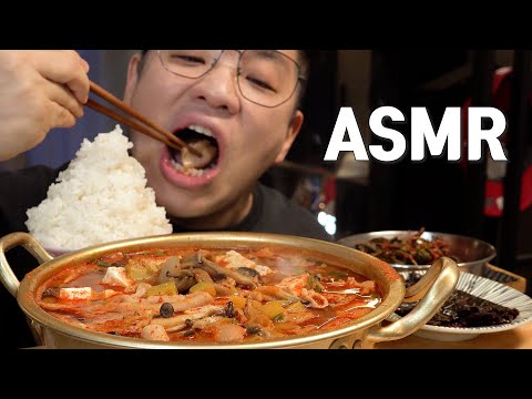 ASMR 먹방창배 애호박듬뿍넣고 고추장찌개 곱창 깻잎무침 고들빼기김치 김 한국인의밥상 gochujang jjigae eatingshow realsound koreanfood