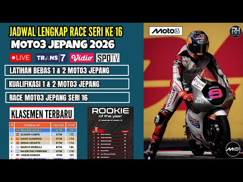Jadwal Moto3 Jepang 2026~Moto3 Jepang 2026 Seri 16~Klasemen Veda Ega Pratama Moto3 2026 Terbaru