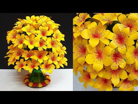 DIY-Paper flowers Guldasta made with Empty Plastic bottle|Water Bottle Recycle -Home Decor ideas