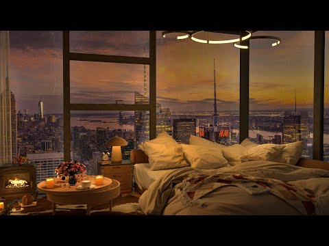 Experience Luxury in a Cozy Bedroom New York Penthouse | Jazz Music for Relax and Study | 4K