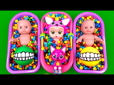 Satisfying Video | Mixing Funny Candy ASMR & Make Up in 3 Bathtubs with Magic M&M's Skittles